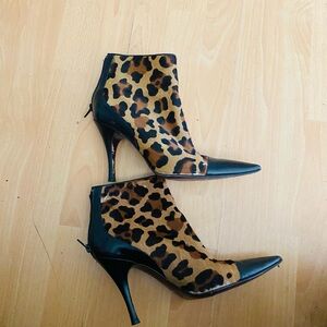 Via Spiga Animal Print Heeled Boots with Black Accents